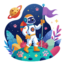 Astronauta in un giardino cosmico con pianeti e stelle